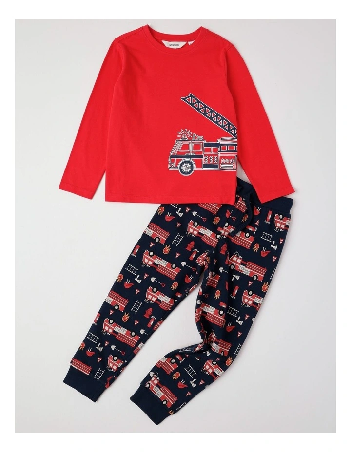 Fleece Fire Truck Pyjamas in Ruby image 1