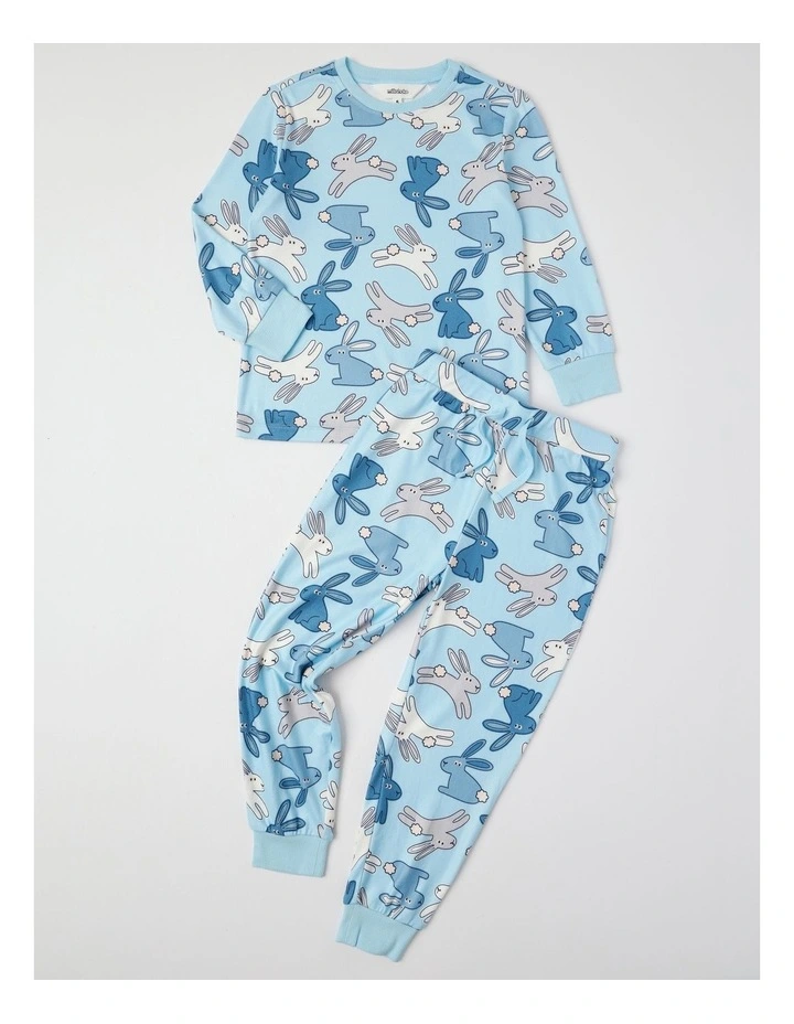 Cosy Sibling Bunny Pyjamas in Azure image 1
