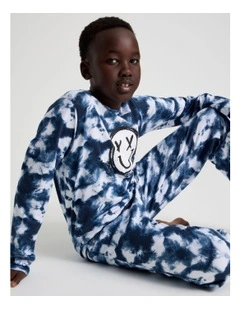Knit Fleece Tie Dye Pyjamas in Blue