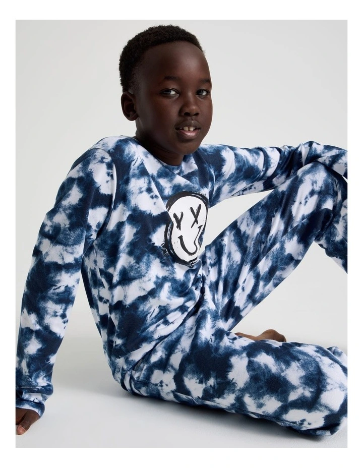 Knit Fleece Tie Dye Pyjamas in Blue image 1