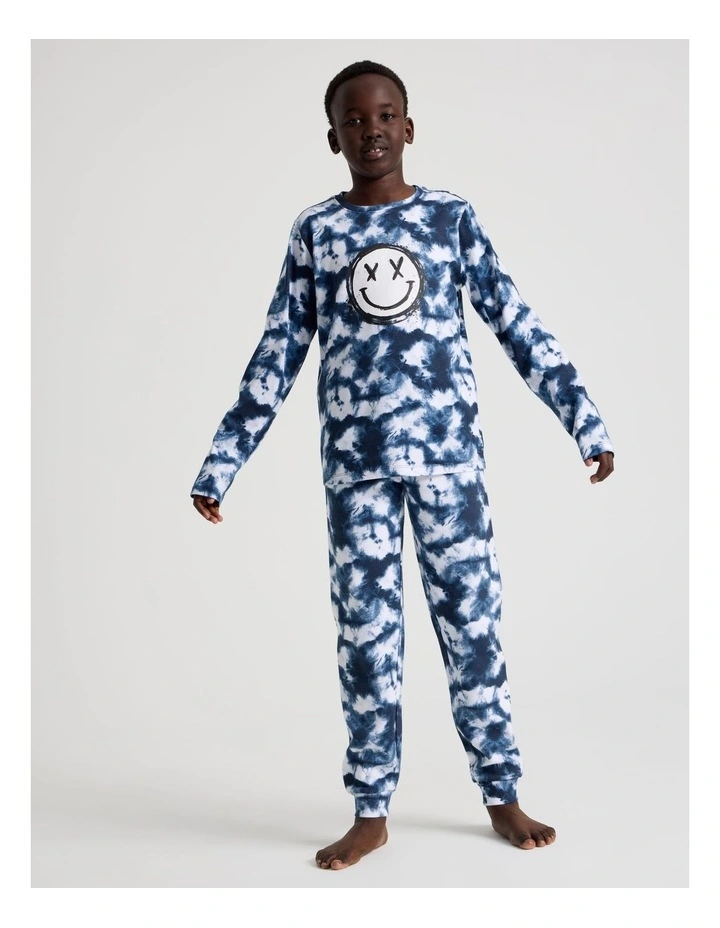 Knit Fleece Tie Dye Pyjamas in Blue image 2