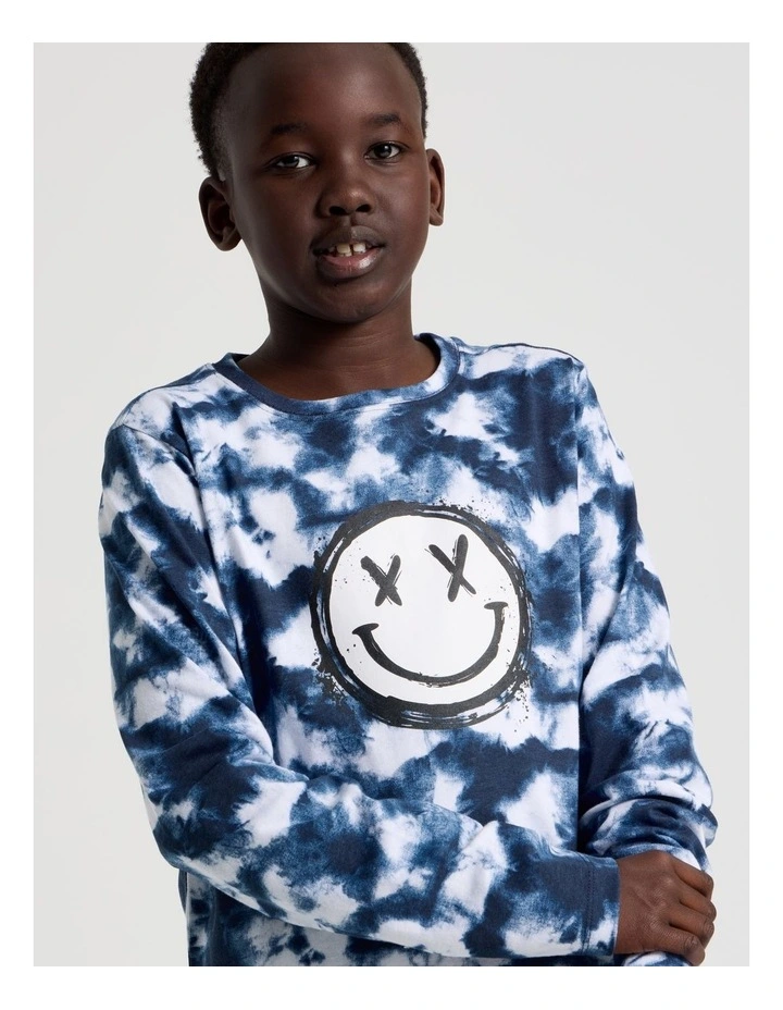 Knit Fleece Tie Dye Pyjamas in Blue image 3