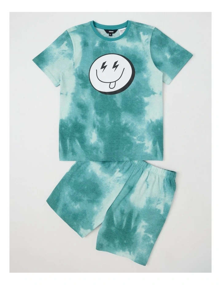 Smiley Tie Dye Jersey Pyjamas in Teal image 1