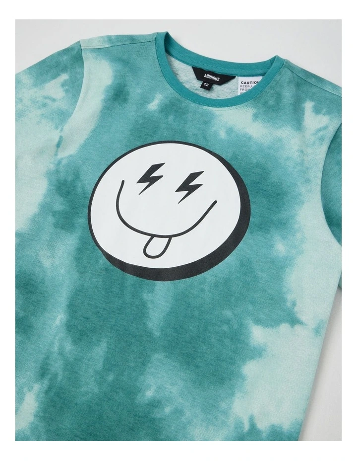 Smiley Tie Dye Jersey Pyjamas in Teal image 2