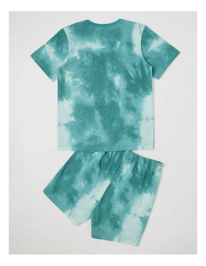 Smiley Tie Dye Jersey Pyjamas in Teal image 3