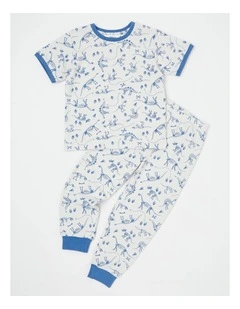 Dino Short Sleeve T-Shirt & Pants Pyjamas in Bright Blue