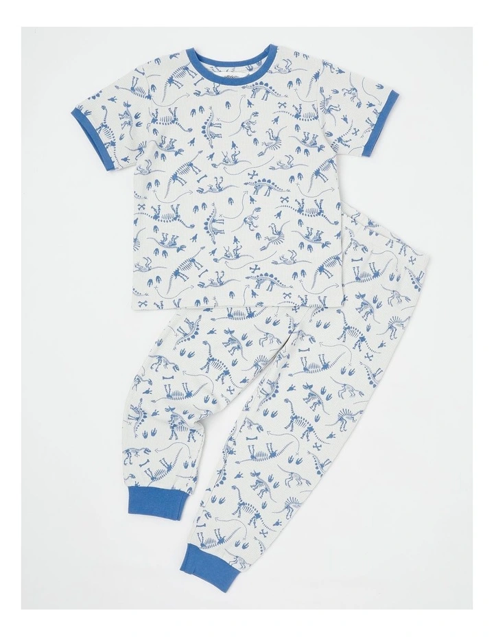 Dino Short Sleeve T-Shirt & Pants Pyjamas in Bright Blue image 1