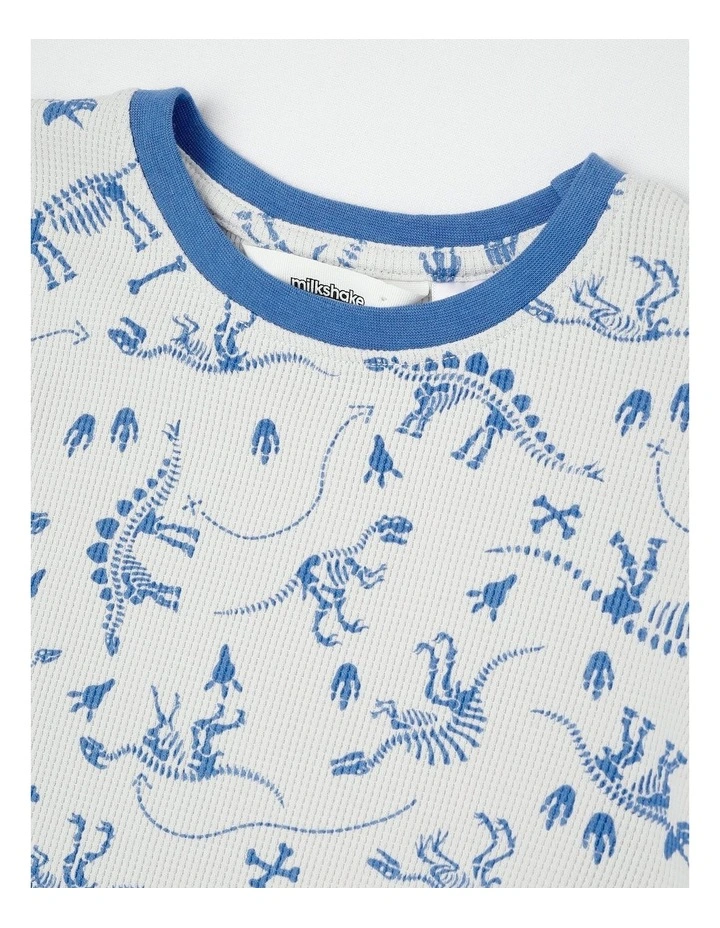 Dino Short Sleeve T-Shirt & Pants Pyjamas in Bright Blue image 2