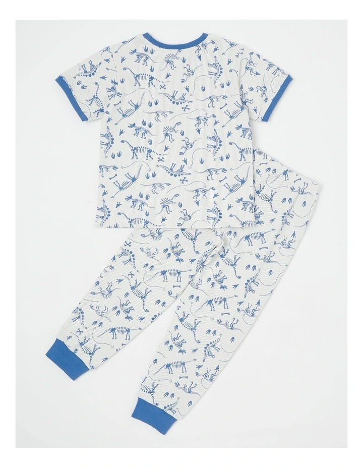 Dino Short Sleeve T-Shirt & Pants Pyjamas in Bright Blue image 3