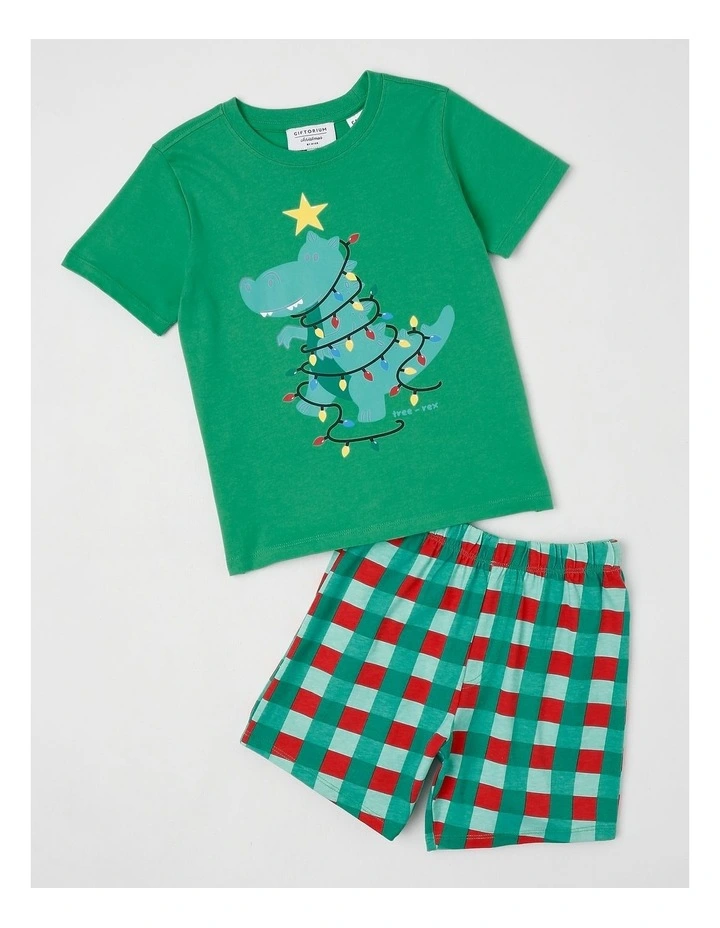 Dino Xmas Jersey Pyjamas in Green image 1
