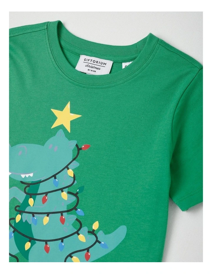 Dino Xmas Jersey Pyjamas in Green image 2