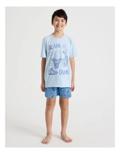 Slam Dunk Jersey Pyjamas in Bluestone