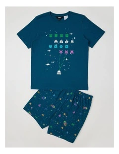 Space Invader Jersey Pyjamas in Petrol