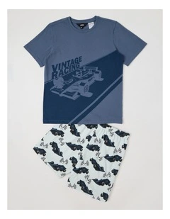 Vintage Car Jersey Pyjamas in Navy
