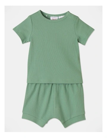 Rib Pyjama Set in Bright Green