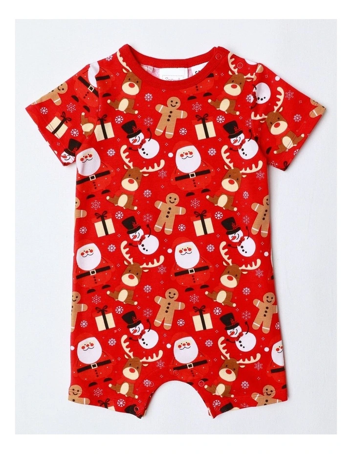 Xmas Gingerbread Family Matching Print Romper in Crimson image 1