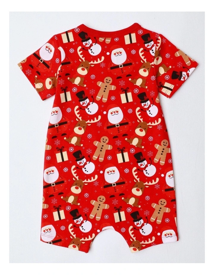 Xmas Gingerbread Family Matching Print Romper in Crimson image 3