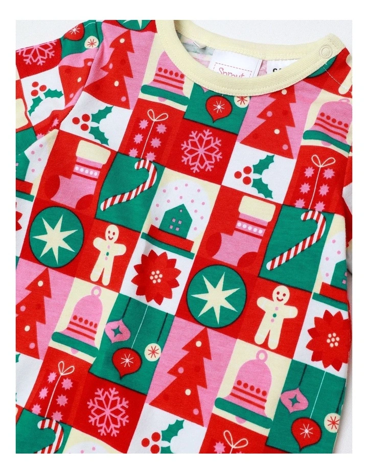 Xmas Wrapping Paper Family Matching Print Romper in Multi image 2