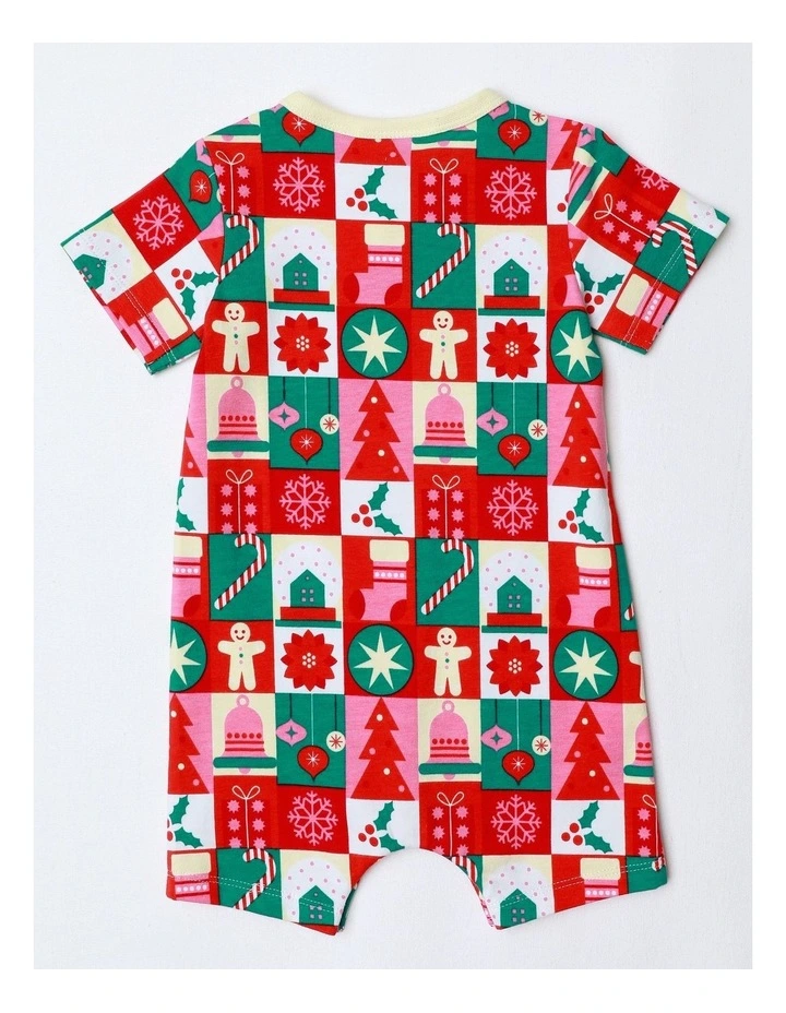 Xmas Wrapping Paper Family Matching Print Romper in Multi image 3