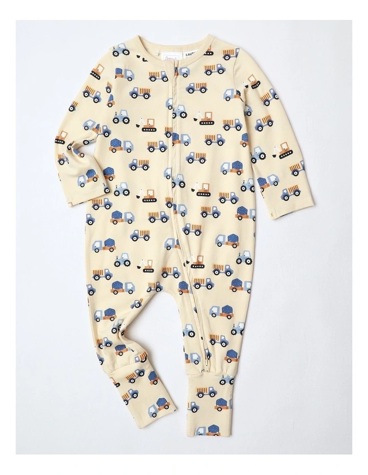 Transport Family Matching Print Coverall in Oatmeal image 1