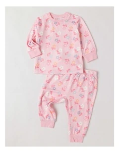 Cosy Knit Floral Pyjamas in Blush