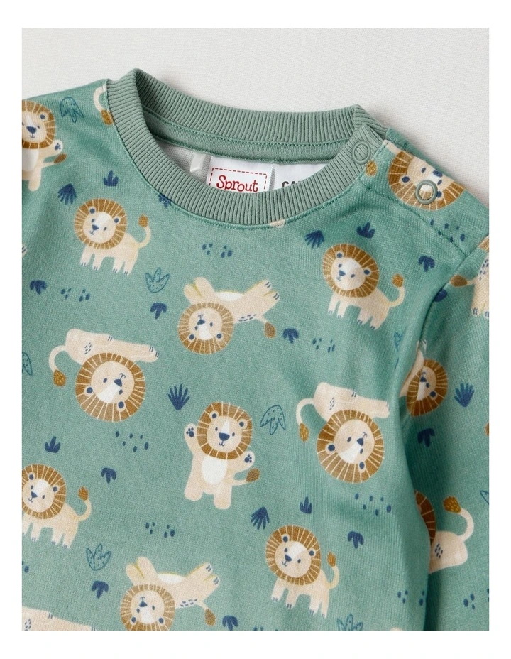 Cosy Knit Lion Pyjamas in Bright Green image 2