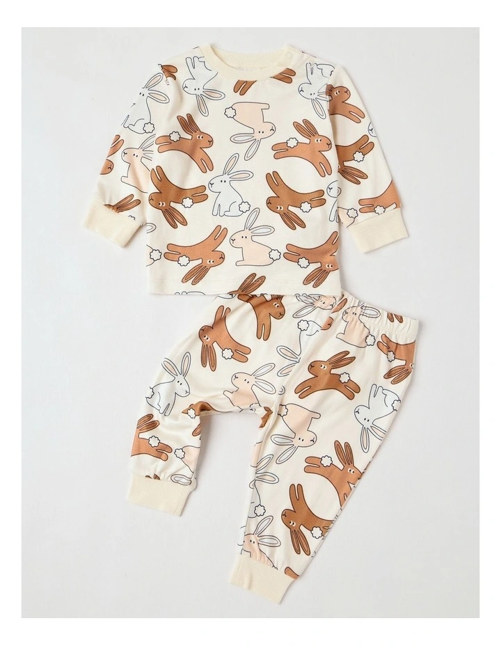 Cosy Knit Bunny Pyjamas in Oatmeal image 1