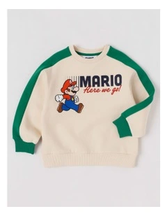 Mario Spliced Crew Sweat Top Off in White