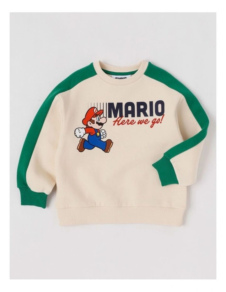Mario Spliced Crew Sweat Top Off in White image 1