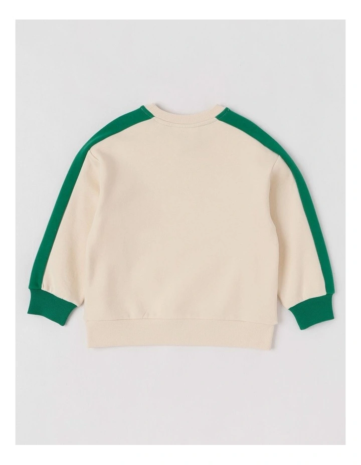 Mario Spliced Crew Sweat Top Off in White image 2