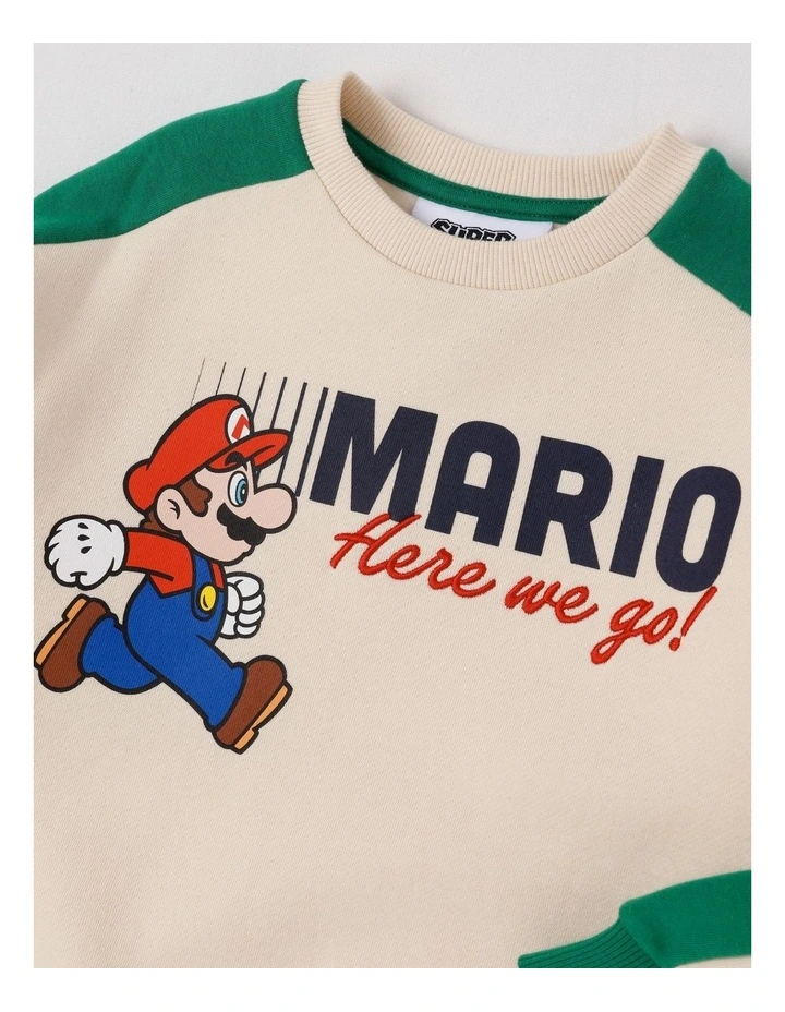 Mario Spliced Crew Sweat Top Off in White image 3