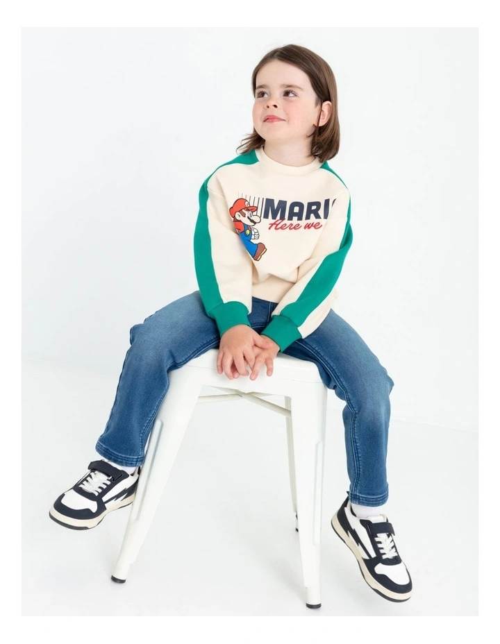 Mario Spliced Crew Sweat Top Off in White image 4