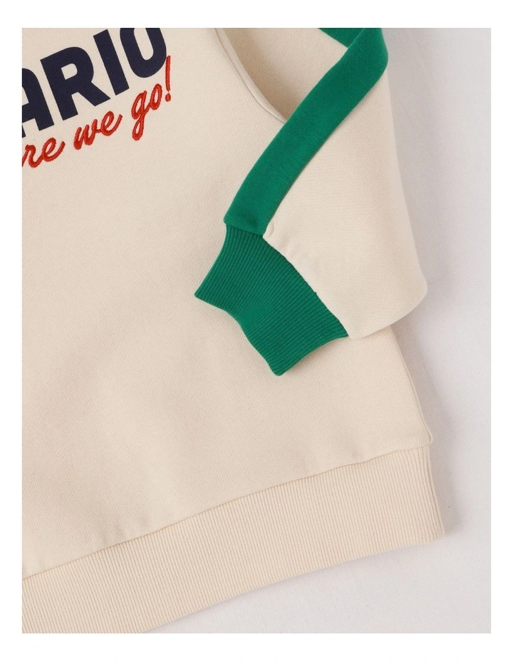 Mario Spliced Crew Sweat Top Off in White image 5