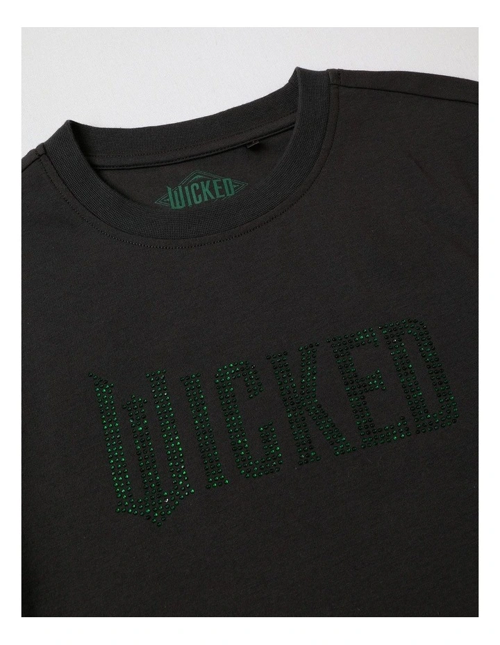 Wicked Fitted Diamante T/Shirt in Charcoal image 2