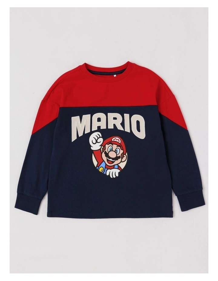 Mario Spliced Long Sleeve T-Shirt in Navy image 1