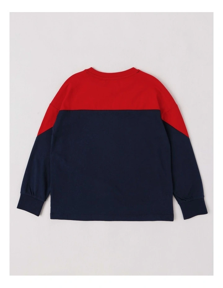 Mario Spliced Long Sleeve T-Shirt in Navy image 2
