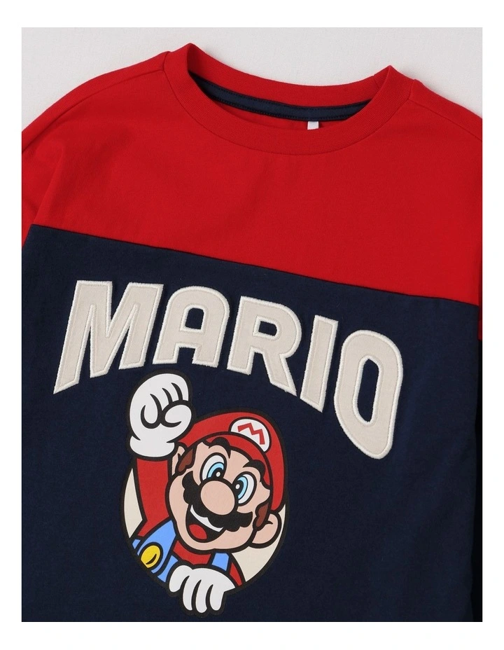 Mario Spliced Long Sleeve T-Shirt in Navy image 3