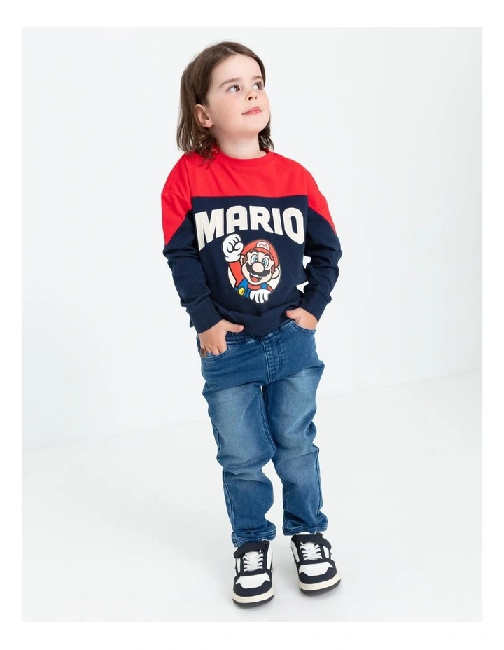 Mario Spliced Long Sleeve T-Shirt in Navy image 4
