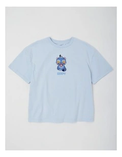 K-Pop Demon Hunters Derpy Spliced T-Shirt With A Bag Tag in Blues