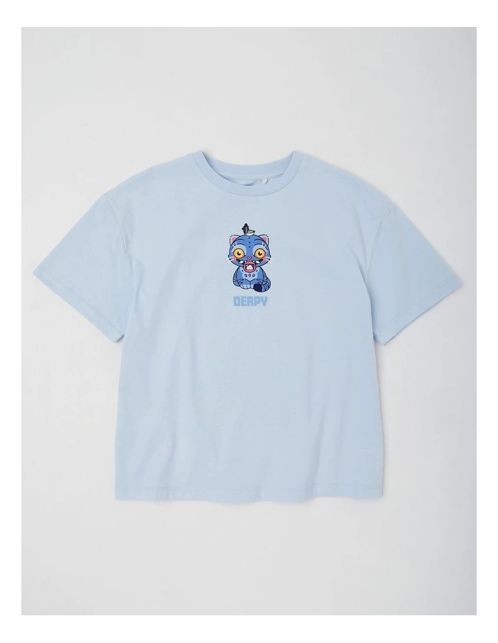K-Pop Demon Hunters Derpy Spliced T-Shirt With A Bag Tag in Blues image 1