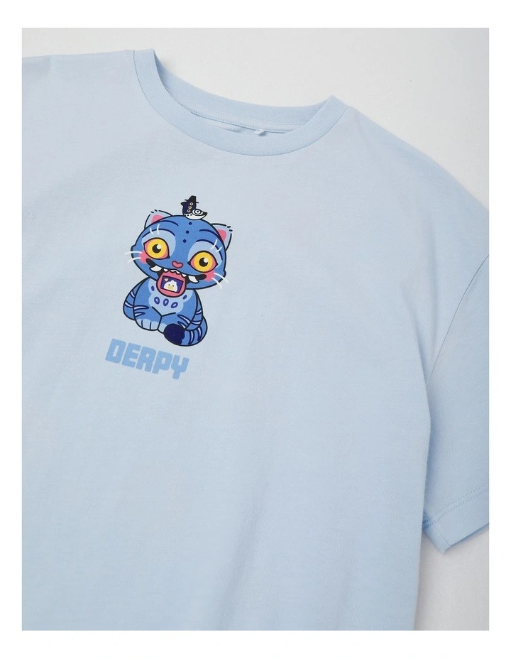 K-Pop Demon Hunters Derpy Spliced T-Shirt With A Bag Tag in Blues image 2