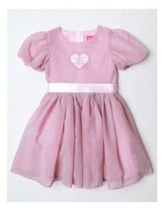 Barbie Glitter Puff Sleeve Party Dress in Pink
