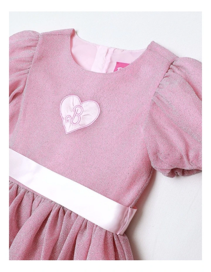 Barbie Glitter Puff Sleeve Party Dress in Pink image 2