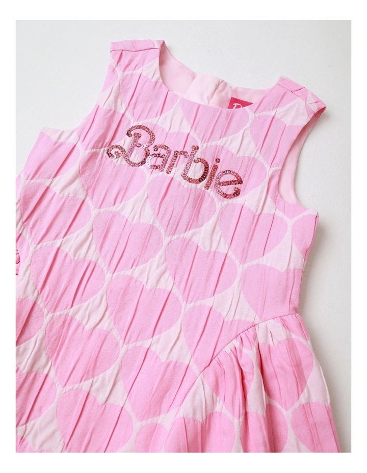 Barbie Textured Sleeveless Party Dress in Baby Pink image 2