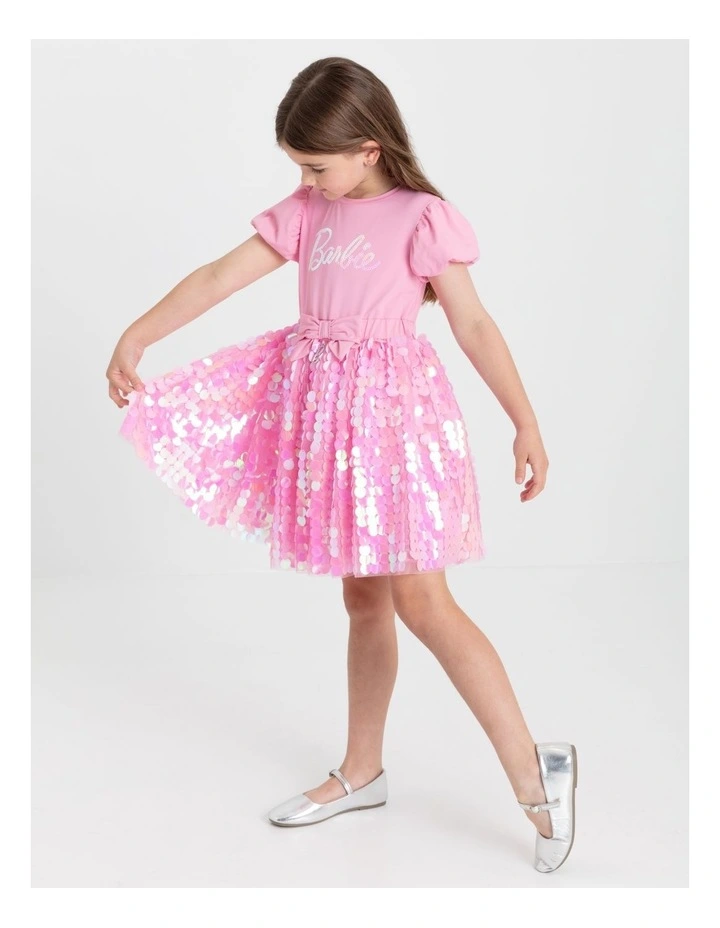 Barbie Bow Sequin Dress in Pink image 4