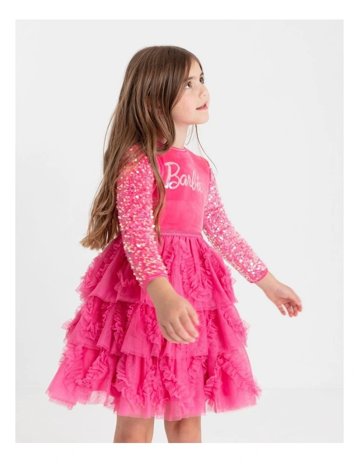 Barbie Velour Dress in Pink image 4
