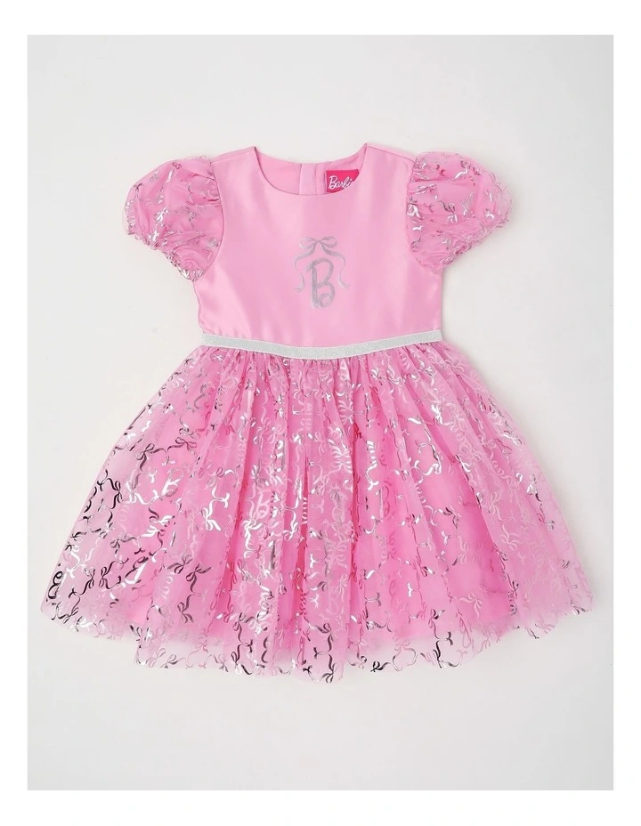 Barbie Metallic Puff Sleeve Dress in Hot Pink image 1