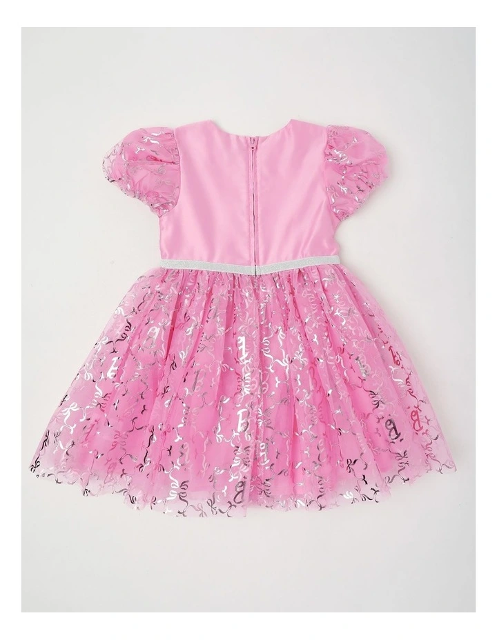 Barbie Metallic Puff Sleeve Dress in Hot Pink image 2