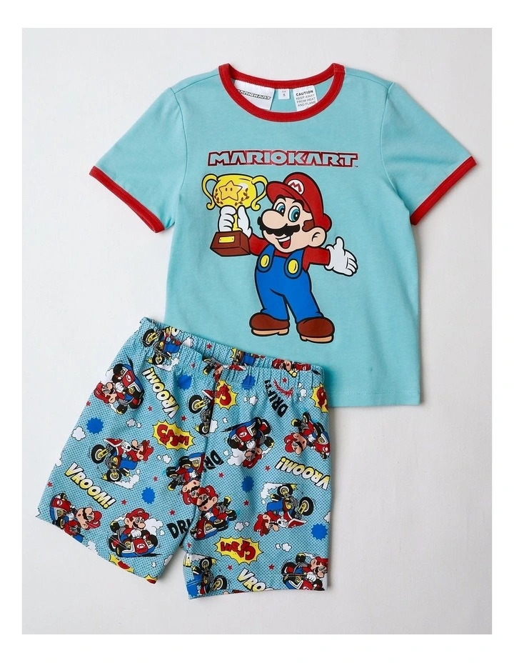 Super Mario Kart Stamp Pyjama With A Pillowcase in Pale Blue image 2