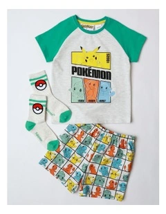 Pokemon Character Pyjama With A Pillowcase in Grey Marle